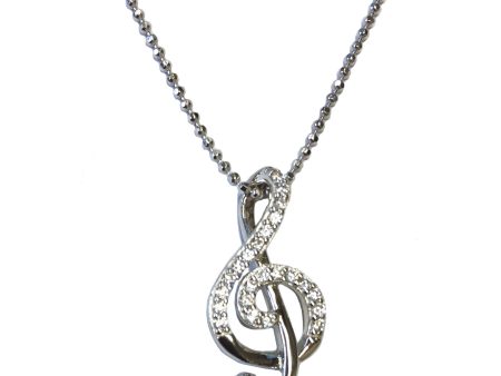 Sterling Silver Treble Clef & Stones Pendant - Music Gifts For Sale