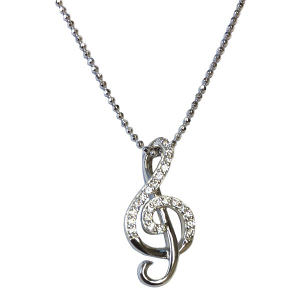 Sterling Silver Treble Clef & Stones Pendant - Music Gifts For Sale