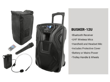 QTX Busker-12U Portable PA Units with Bluetooth and UHF Microphone s (UHF Frequency) Online Sale