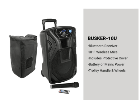 QTX Busker-10U Portable PA Units with Bluetooth and UHF Microphone s (UHF Frequency) Sale