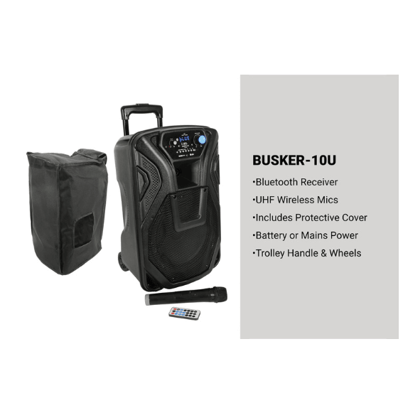 QTX Busker-10U Portable PA Units with Bluetooth and UHF Microphone s (UHF Frequency) Sale