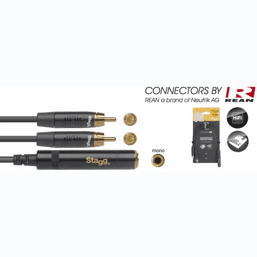 Stagg Y Cable 2 x Male RCA to Female 6.3mm Socket For Discount